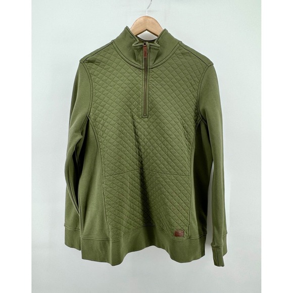 LL Bean Quilted Quarter Zip Sweatshirt Pullover Olive Green Womens XL - Picture 4 of 10